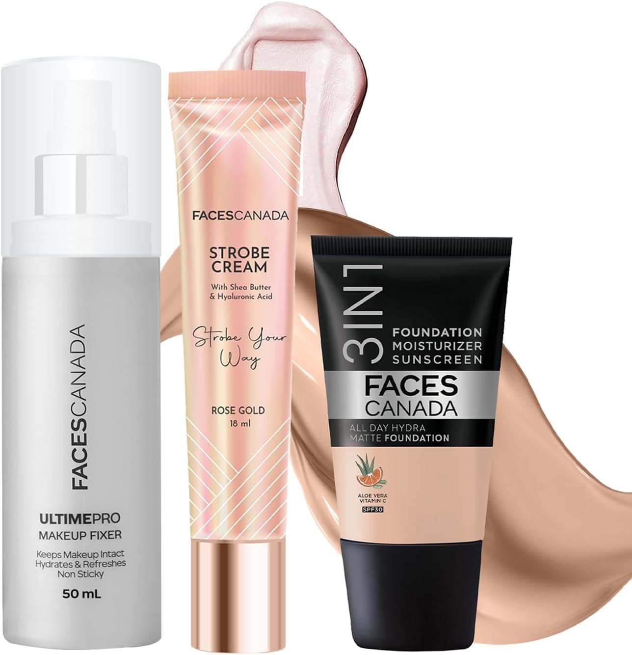 ست آرایشی FACESCANADA شامل کرمپودر مات Rose Ivory 011، کرم استروب Rose Gold و فیکساتور Ultime Pro ست آرایشی FACESCANADA شامل کرمپودر مات Rose Ivory 011، کرم استروب Rose Gold و فیکساتور Ultime Pro
