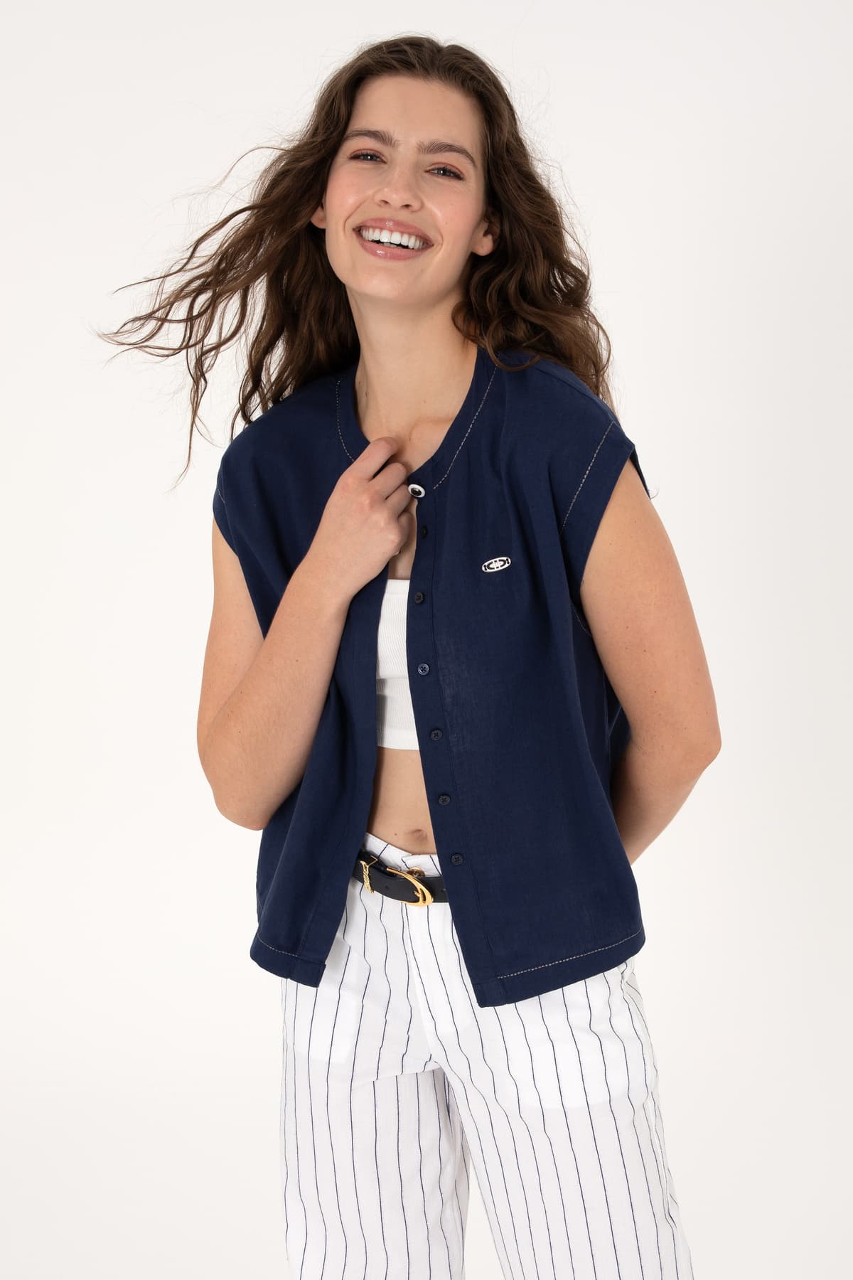 پیراهن زنانه U.S. Polo Assn. آستین کوتاه ترکیب کتان سرمهای مدل 50299436-VR033 پیراهن زنانه U.S. Polo Assn. آستین کوتاه ترکیب کتان سرمهای مدل 50299436-VR033
