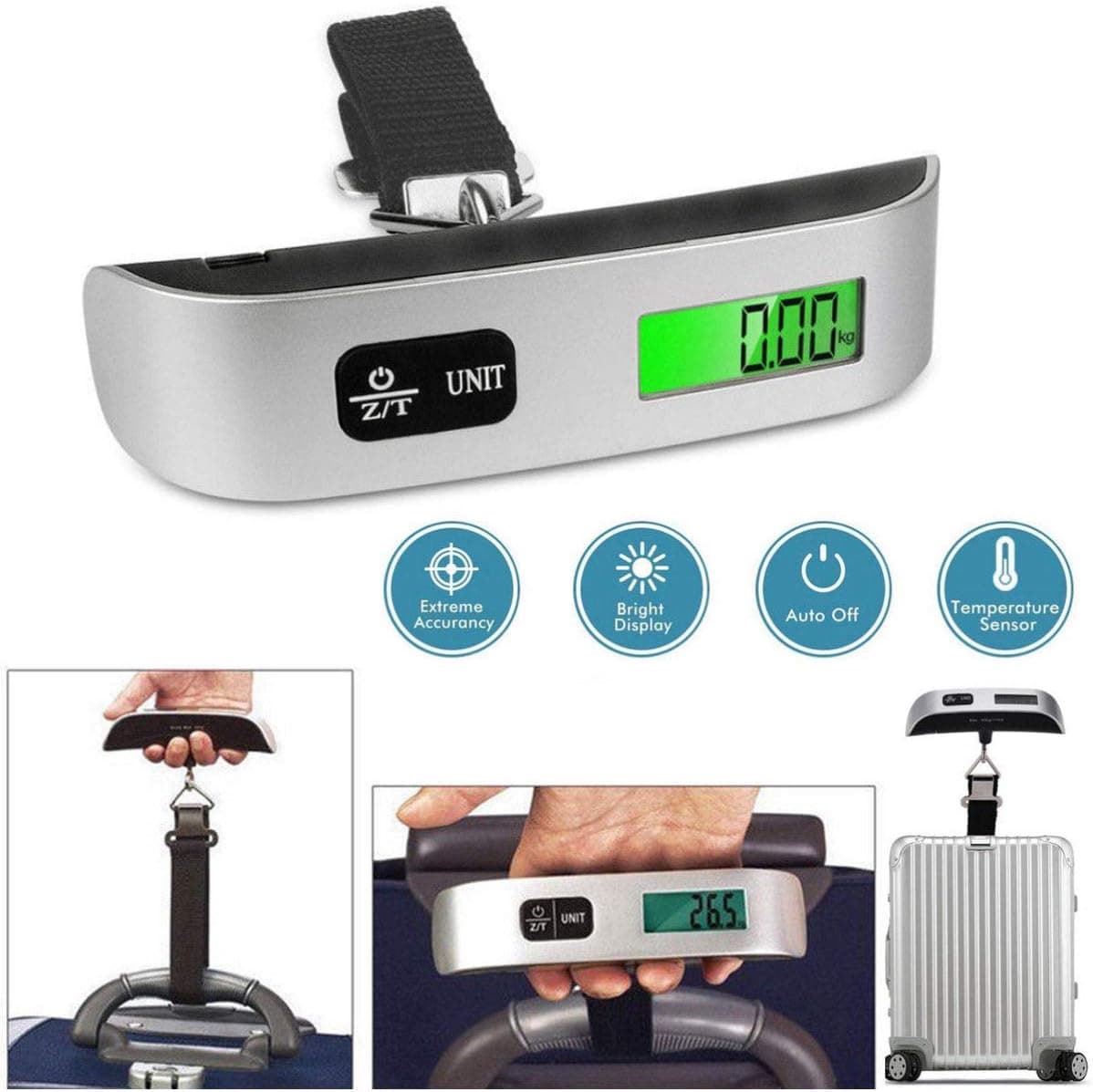 ترازوی دیجیتال آویز چمدان سفری ULTECHNOVO دستی با نمایشگر LCD ظرفیت 50Kg/110Lb ترازوی دیجیتال آویز چمدان سفری ULTECHNOVO دستی با نمایشگر LCD ظرفیت 50Kg/110Lb