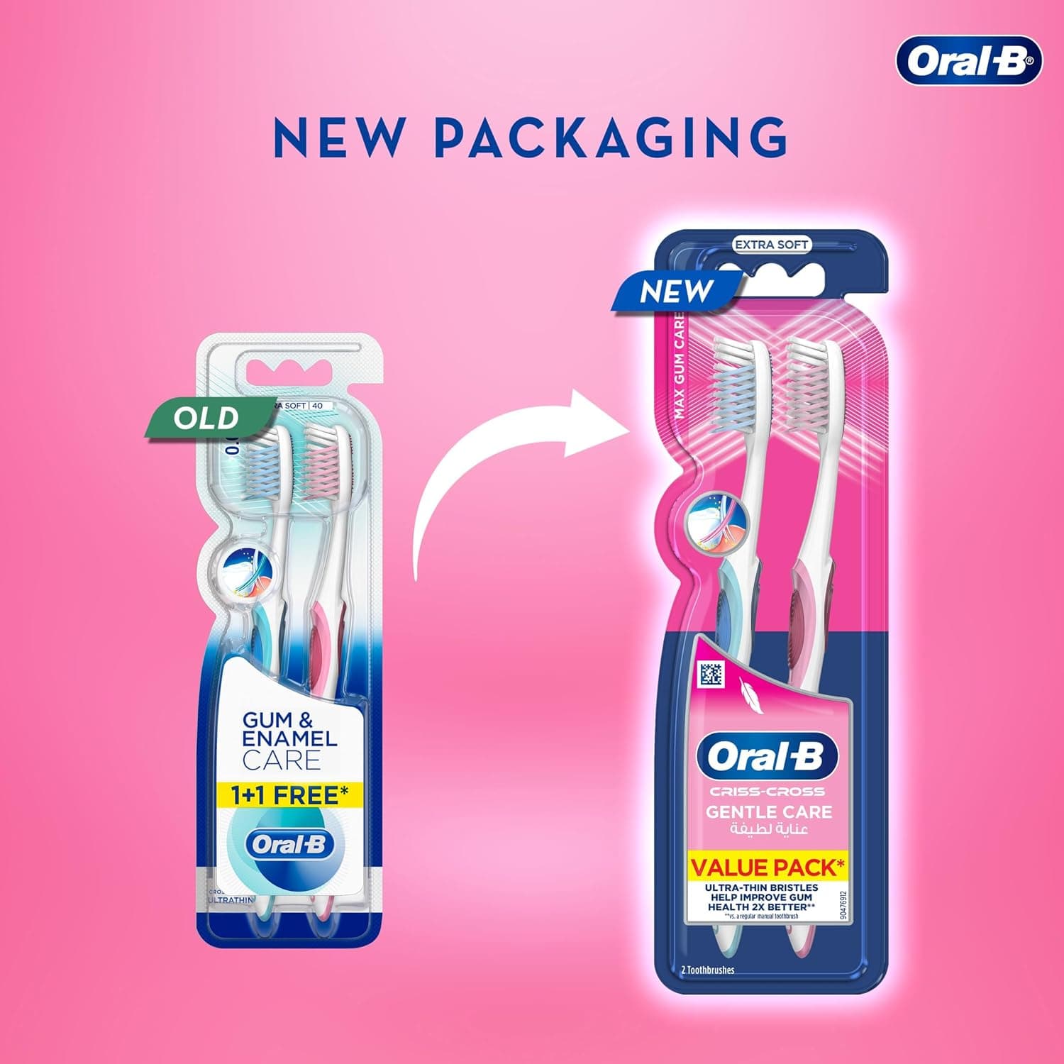 مسواک دستی Oral-B Criss Cross Gentle Care فوق نرم 2ct مسواک دستی Oral-B Criss Cross Gentle Care فوق نرم 2ct