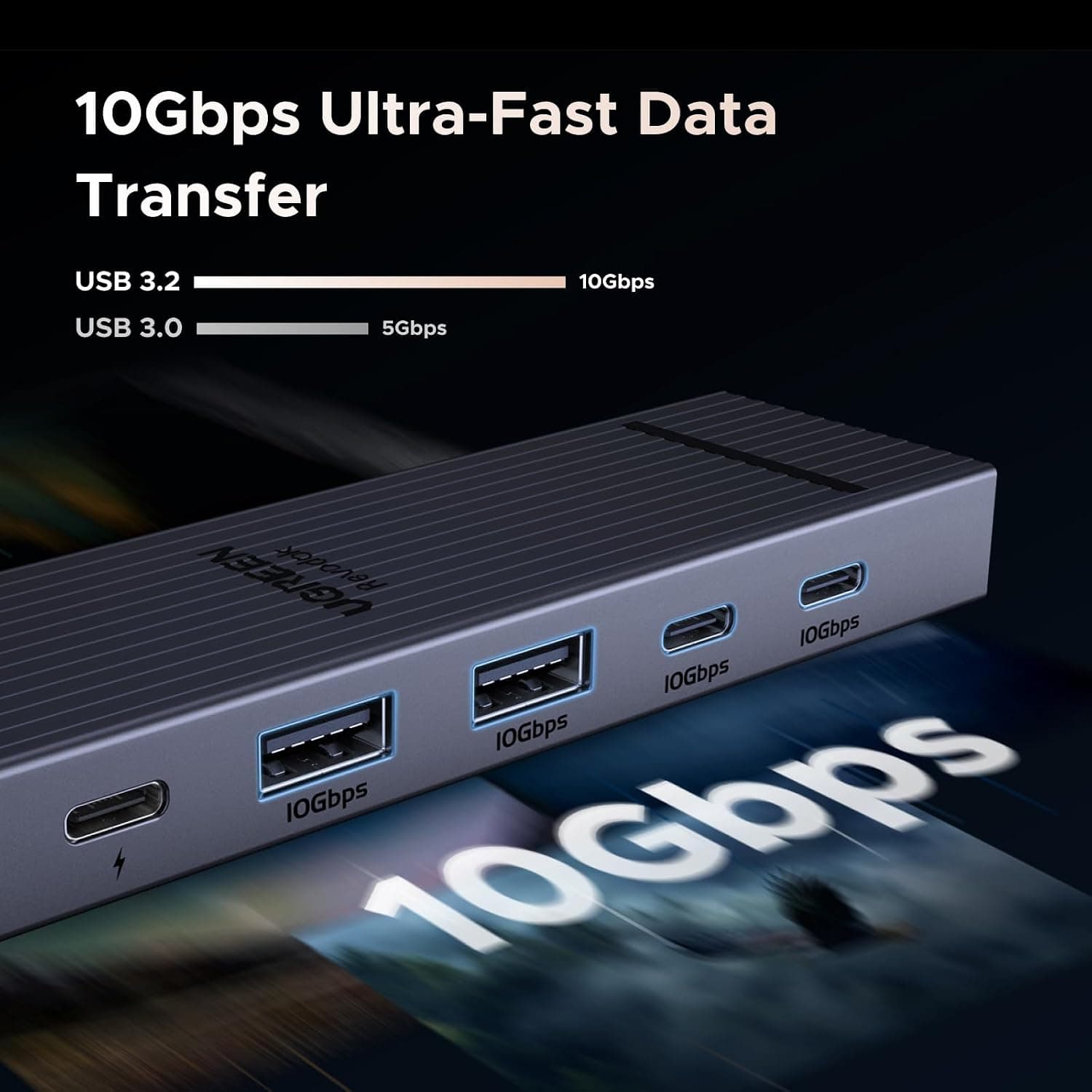 هاب USB C ششکاره UGREEN با HDMI 4K، داده Type A و Type C با سرعت 10Gbps و درگاه PD 100W هاب USB C ششکاره UGREEN با HDMI 4K، داده Type A و Type C با سرعت 10Gbps و درگاه PD 100W