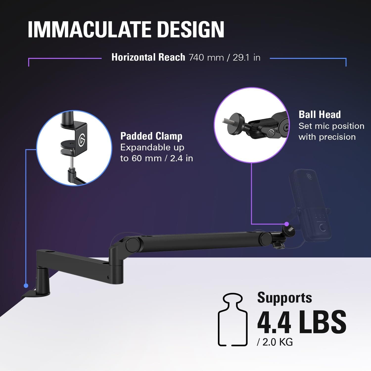 بازوی میکروفون Elgato مدل Wave Mic Arm LP با کانال مدیریت کابل و گیره رومیزی بازوی میکروفون Elgato مدل Wave Mic Arm LP با کانال مدیریت کابل و گیره رومیزی