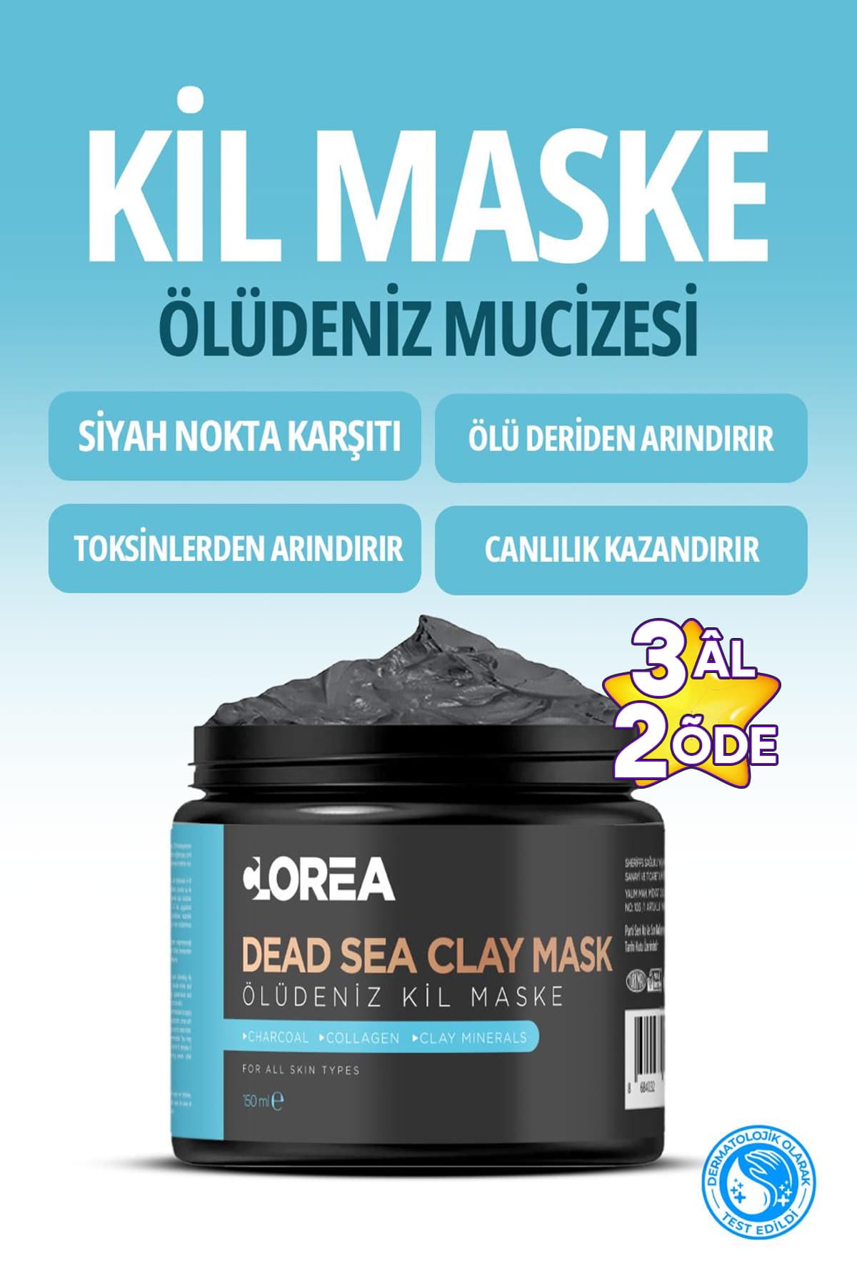 ماسک خاک رس معدنی دریای مرده Clorea حاوی کلاژن، ضد جوش سرسیاه و سموم، جمعکننده منافذ ماسک خاک رس معدنی دریای مرده Clorea حاوی کلاژن، ضد جوش سرسیاه و سموم، جمعکننده منافذ
