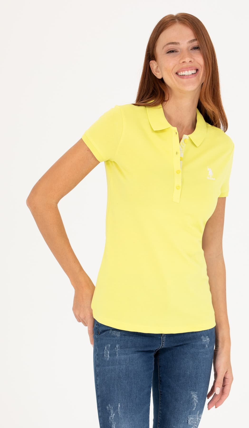 تیشرت زنانه U.S. Polo Assn. یقه پولو ساده زرد نئونی مدل 50266513-VR168 تیشرت زنانه U.S. Polo Assn. یقه پولو ساده زرد نئونی مدل 50266513-VR168