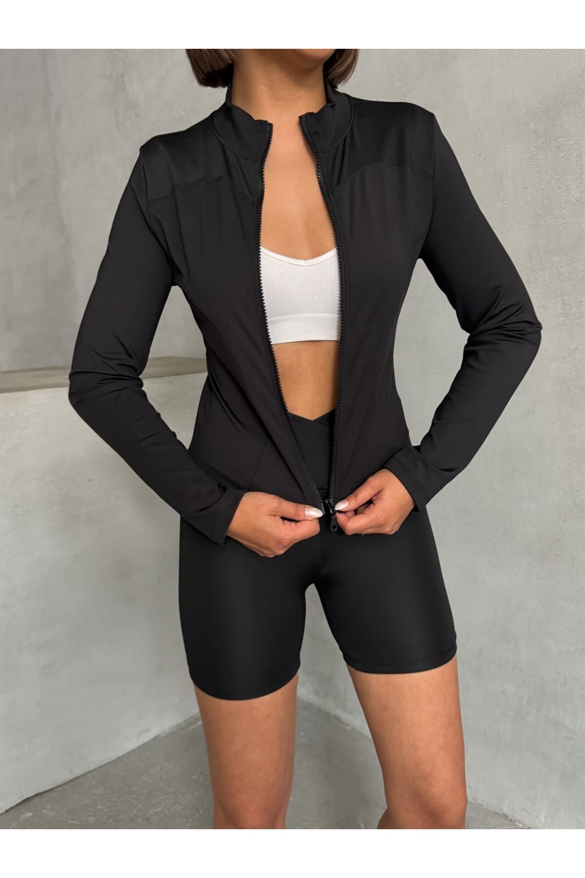 ژاکت ورزشی Miss Prova مشکی بافت فیت بدن یقه ایستاده زیپدار مدل Mıssce05922 ژاکت ورزشی Miss Prova مشکی بافت فیت بدن یقه ایستاده زیپدار مدل Mıssce05922