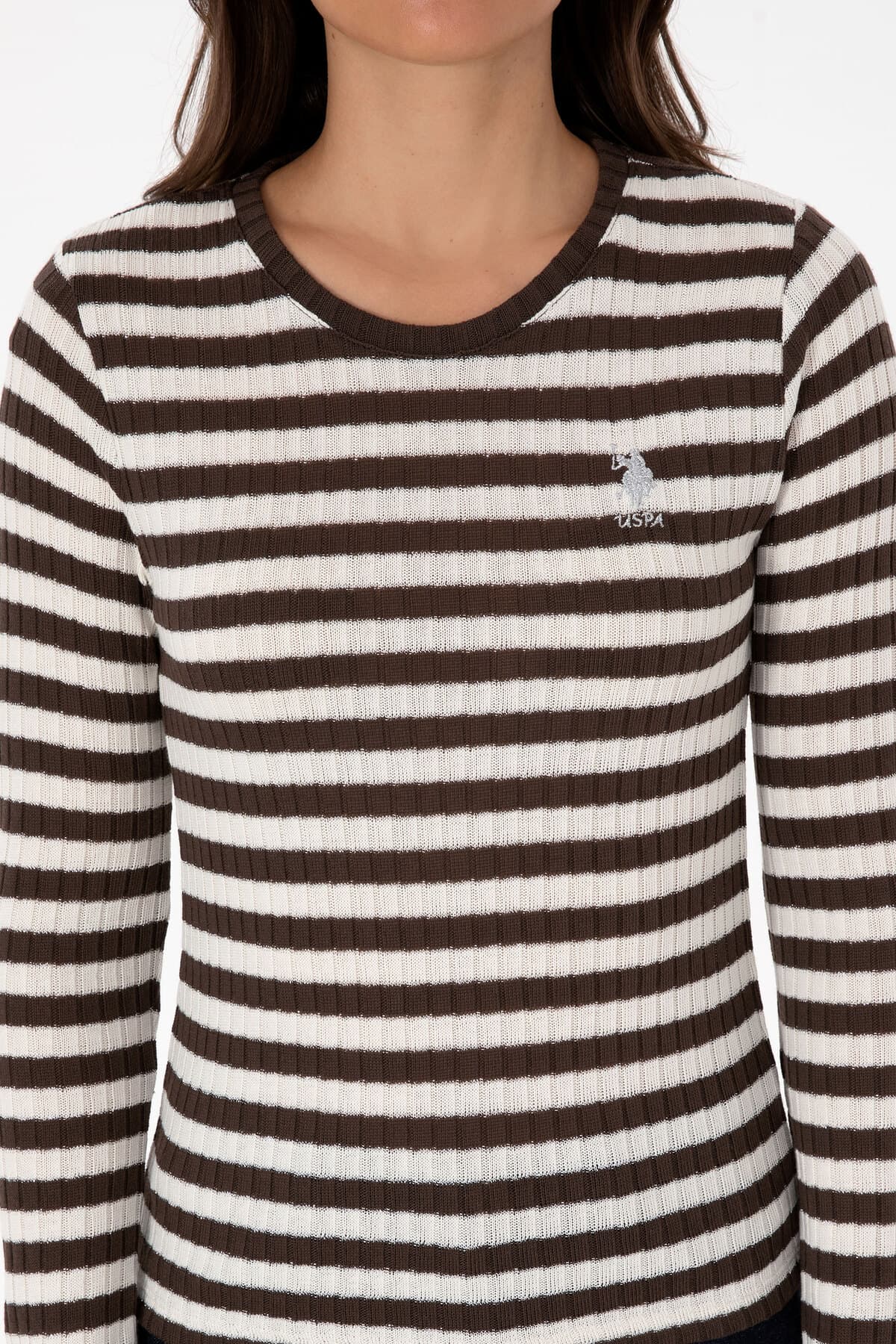 سوئیشرت زنانه U.S. Polo Assn. قهوهای راهراه یقه گرد مدل 50313888-VR029 سوئیشرت زنانه U.S. Polo Assn. قهوهای راهراه یقه گرد مدل 50313888-VR029
