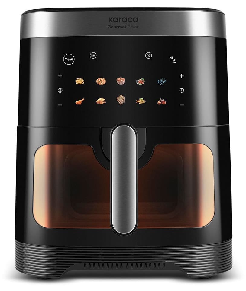 سرخکن بدون روغن Karaca Gourmet XXXL با صفحهنمایش هوشمند، بدنه استیل و مخزن شیشهای سرخکن بدون روغن Karaca Gourmet XXXL با صفحهنمایش هوشمند، بدنه استیل و مخزن شیشهای