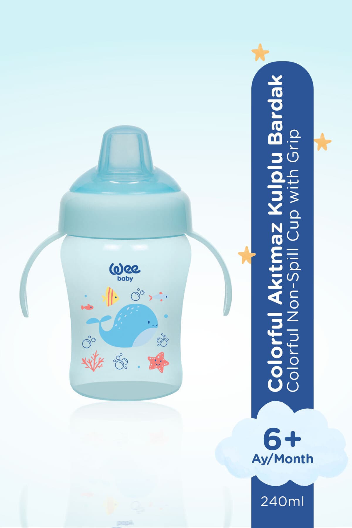 لیوان کودک دستهدار ضدچکه و ضدنفخ Wee Baby 240 Ml آبی از 6 ماهگی لیوان کودک دستهدار ضدچکه و ضدنفخ Wee Baby 240 Ml آبی از 6 ماهگی