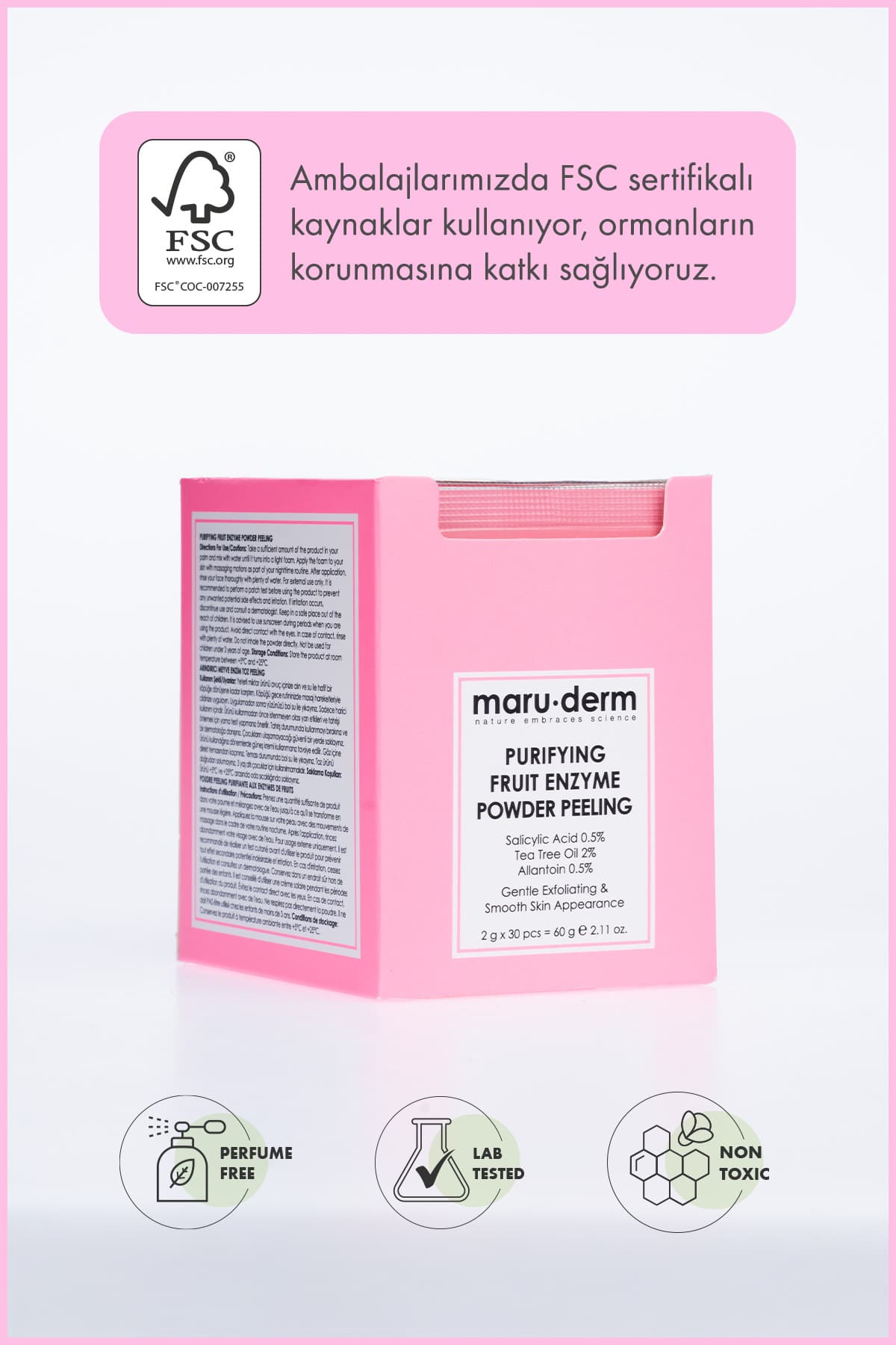 پودر لایهبردار آنزیم میوه پاککننده Maru.Derm 60 G حاوی اسید سالیسیلیک 0.5%، روغن درخت چای 2% و آلانتوئین 0.5% پودر لایهبردار آنزیم میوه پاککننده Maru.Derm 60 G حاوی اسید سالیسیلیک 0.5%، روغن درخت چای 2% و آلانتوئین 0.5%