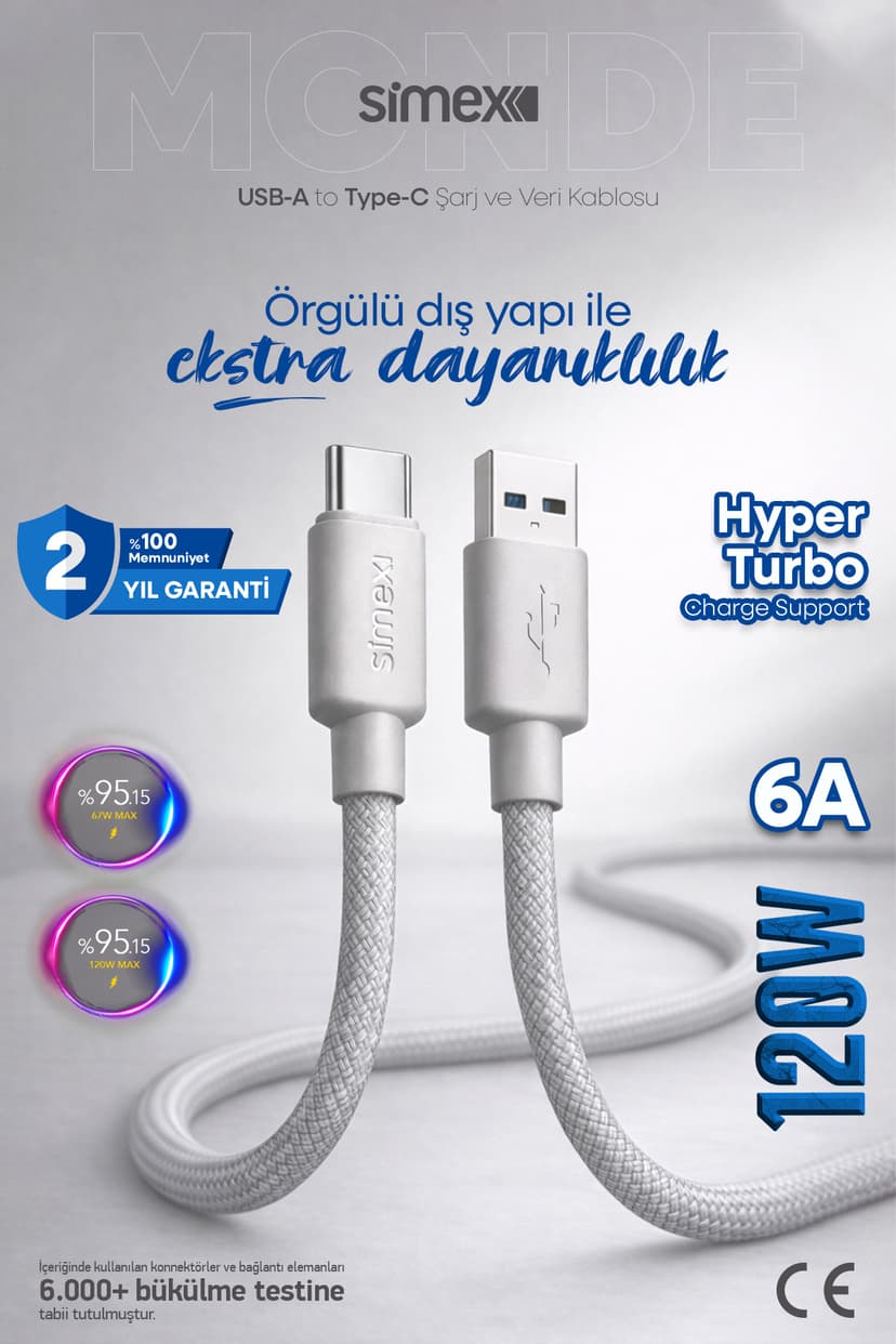 کابل شارژ Simex به Type-C، Ultra Turbo، 120W/67W/33W، سازگار با Xiaomi، خاکستری، 1 متری کابل شارژ Simex به Type-C، Ultra Turbo، 120W/67W/33W، سازگار با Xiaomi، خاکستری، 1 متری