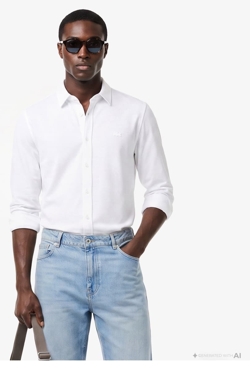 پیراهن مردانه Lacoste فیت اسلیم سفید مدل پیراهن مردانه Lacoste فیت اسلیم سفید مدل