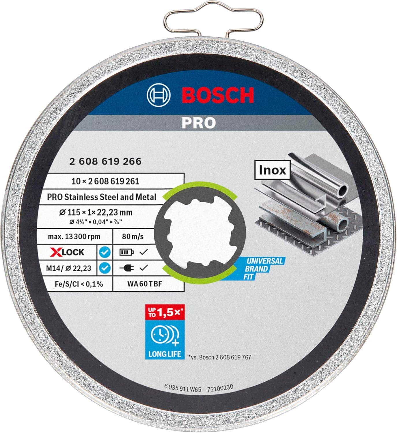دیسک برش مستقیم BOSCH Professional بسته 10 عددی INOX 115 mm مدل 2608619266 دیسک برش مستقیم BOSCH Professional بسته 10 عددی INOX 115 mm مدل 2608619266