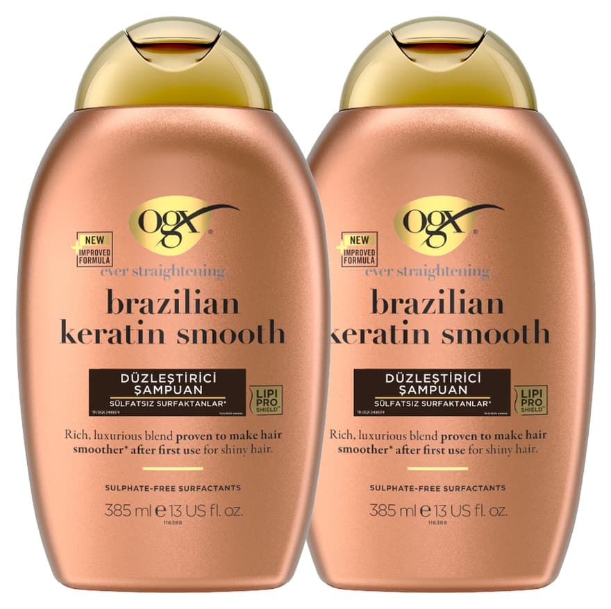شامپو صافکننده بدون سولفات OGX Brazilian Keratin Smooth، 385 ml ×2 شامپو صافکننده بدون سولفات OGX Brazilian Keratin Smooth، 385 ml ×2
