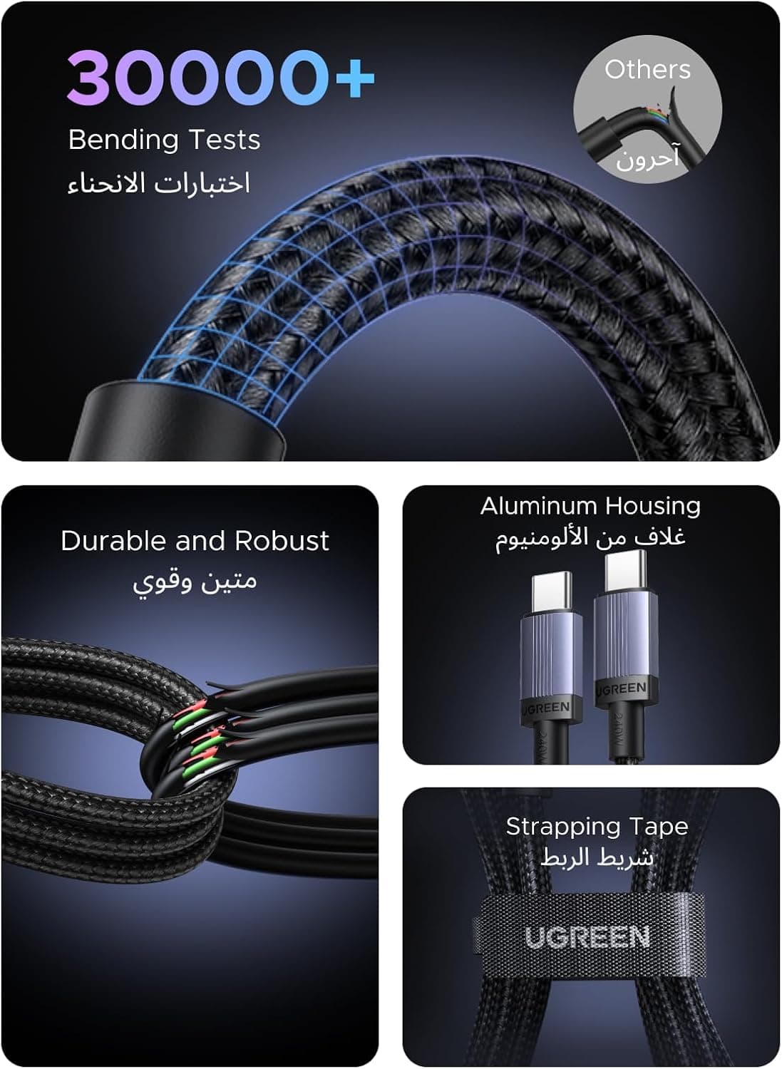 کابل Type C بافتهشده UGREEN توان 240W شارژ فوق سریع 2M 2Pack کابل Type C بافتهشده UGREEN توان 240W شارژ فوق سریع 2M 2Pack