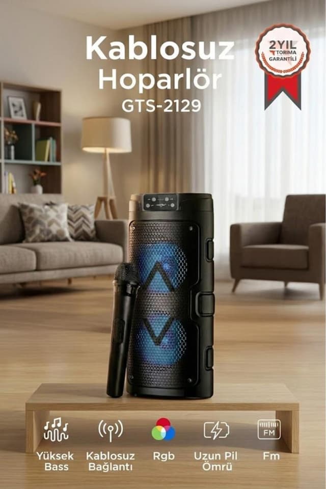 اسپیکر بلوتوثی Torima قابل حمل با میکروفون و نورپردازی RGB مدل GTS-2129 مشکی اسپیکر بلوتوثی Torima قابل حمل با میکروفون و نورپردازی RGB مدل GTS-2129 مشکی