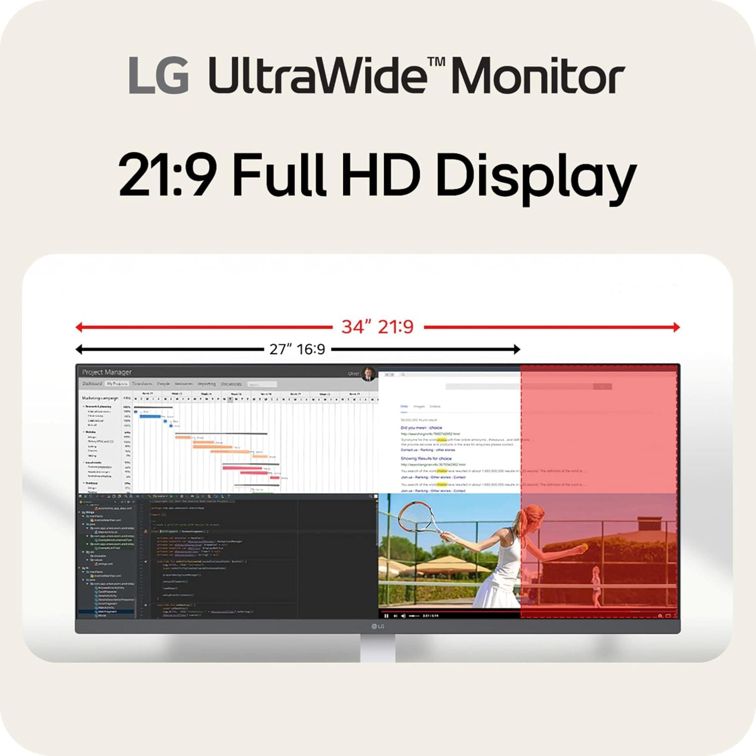 مانیتور کامپیوتر فوقعریض LG مدل 34U530A-W، 34 اینچی WFHD با پنل IPS، نرخ 100Hz، VESA DisplayHDR 400 و پایه قابل تنظیم سفید مانیتور کامپیوتر فوقعریض LG مدل 34U530A-W، 34 اینچی WFHD با پنل IPS، نرخ 100Hz، VESA DisplayHDR 400 و پایه قابل تنظیم سفید