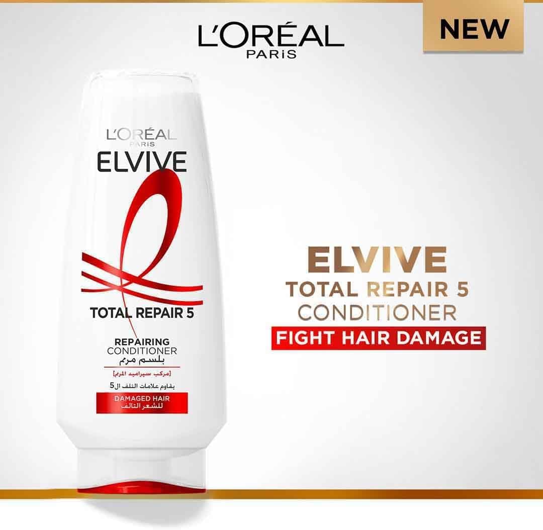 شامپو و نرمکننده L’Oréal Paris Elvive Total Repair 5 ترمیمکننده موهای آسیبدیده و دارای موخوره 400ml + 360ml شامپو و نرمکننده L’Oréal Paris Elvive Total Repair 5 ترمیمکننده موهای آسیبدیده و دارای موخوره 400ml + 360ml