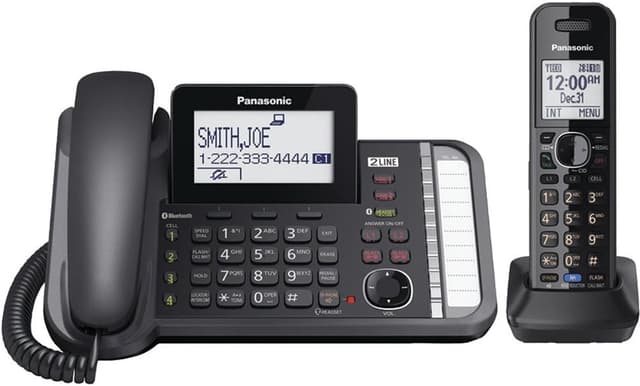 سیستم تلفن Panasonic دو خطه سیمی/بیسیم با منشیتلفنی DECT 6.0 مدل KX-TG9581B مشکی سیستم تلفن Panasonic دو خطه سیمی/بیسیم با منشیتلفنی DECT 6.0 مدل KX-TG9581B مشکی