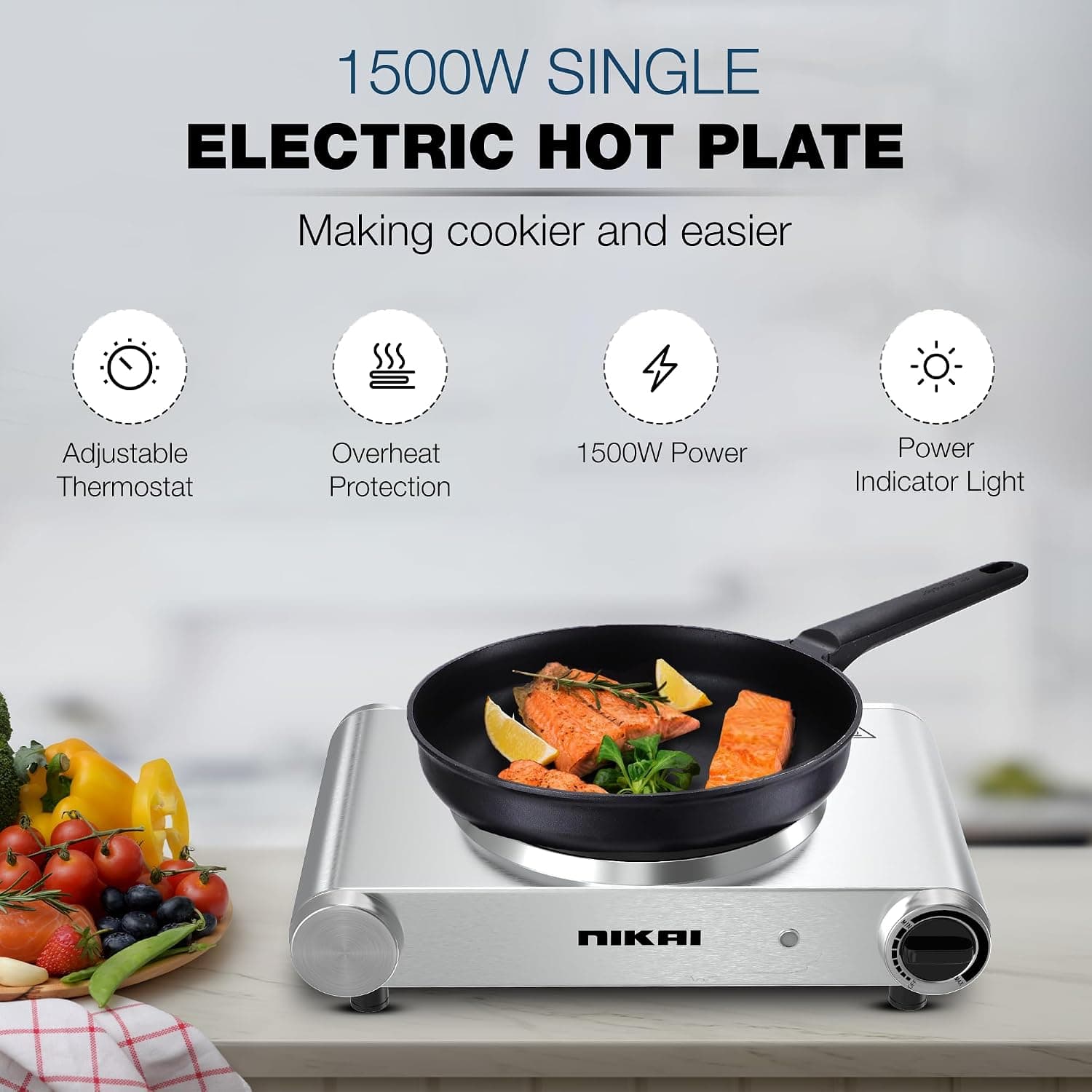 اجاق برقی Nikai تکشعله 1500W با ترموستات مدل NKTOE4N2 اجاق برقی Nikai تکشعله 1500W با ترموستات مدل NKTOE4N2