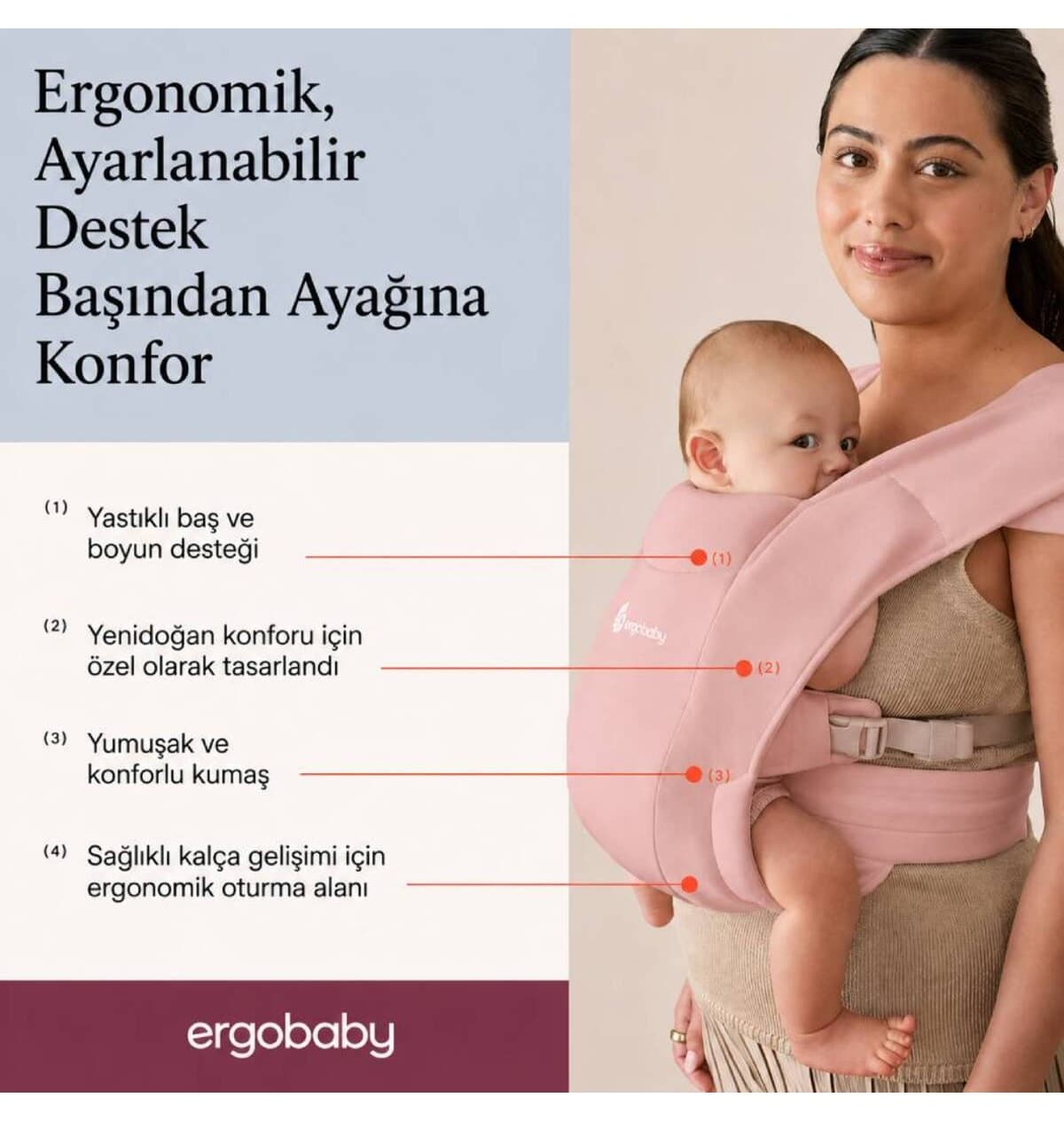 کیف حمل نوزاد Ergobaby مدل Embrace گلبهی کیف حمل نوزاد Ergobaby مدل Embrace گلبهی