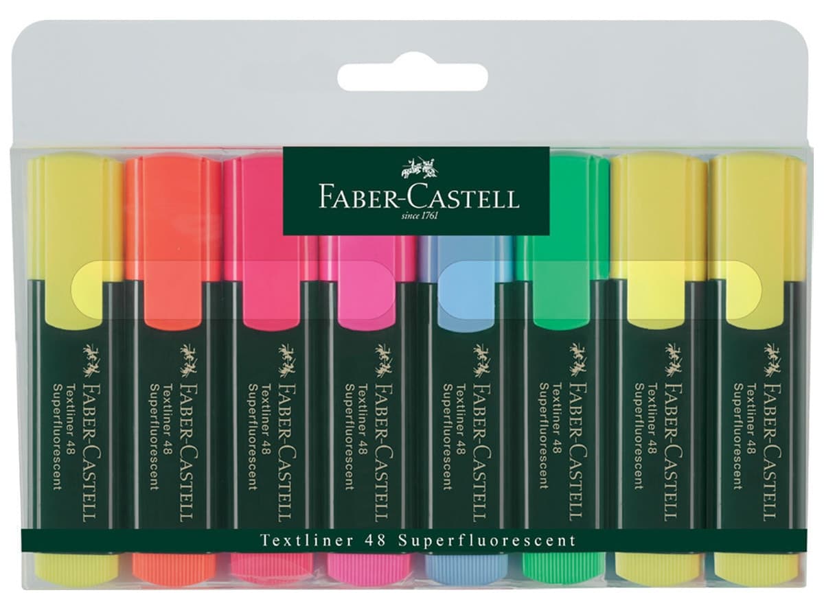 ست ماژیک فسفری Faber Castell رنگی 8 عددی بر پایه آب نوک مورب ست ماژیک فسفری Faber Castell رنگی 8 عددی بر پایه آب نوک مورب