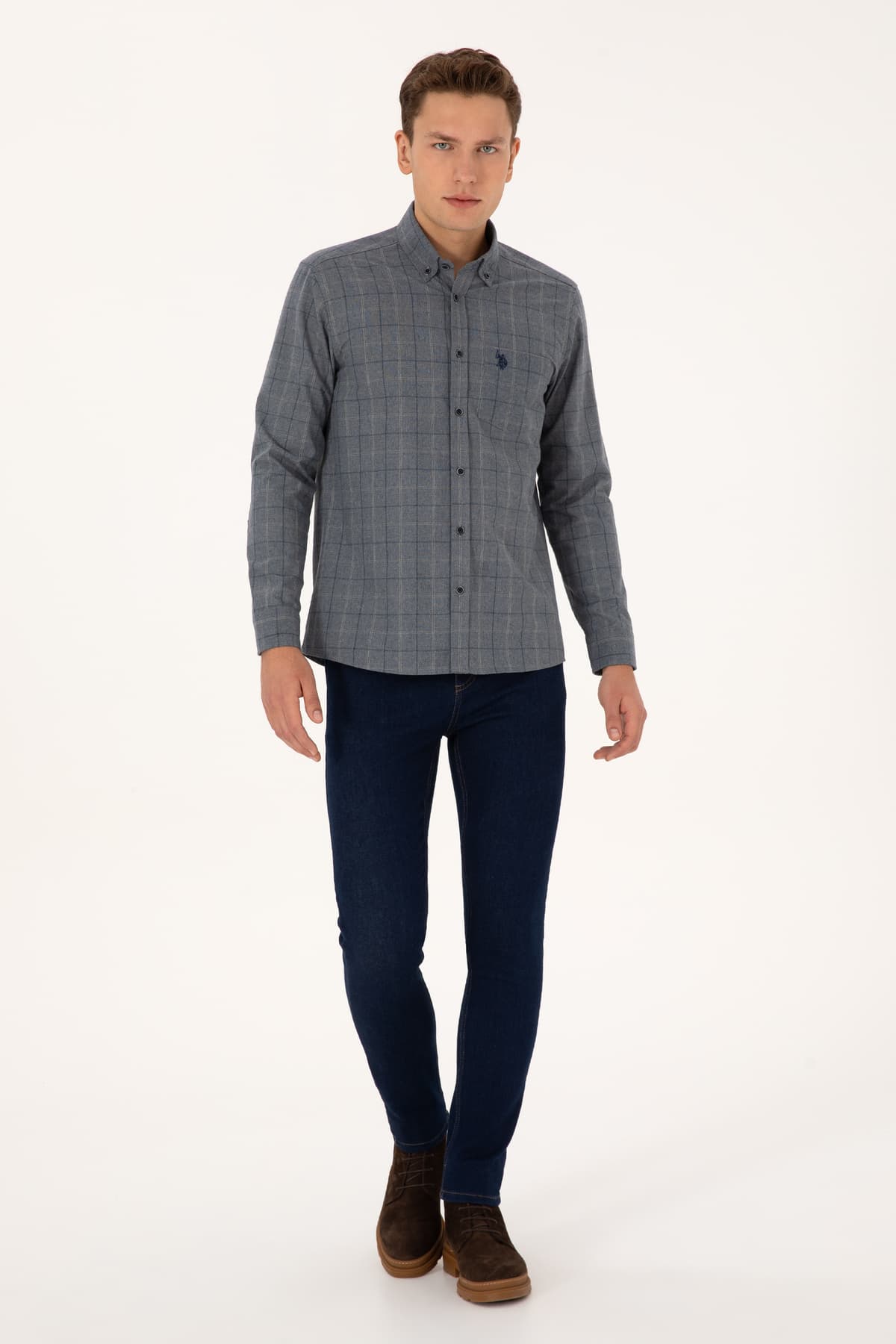 پیراهن مردانه U.S. Polo Assn. چهارخانه آبی سرمهای روشن آستینبلند مدل 50308555-VR059 پیراهن مردانه U.S. Polo Assn. چهارخانه آبی سرمهای روشن آستینبلند مدل 50308555-VR059