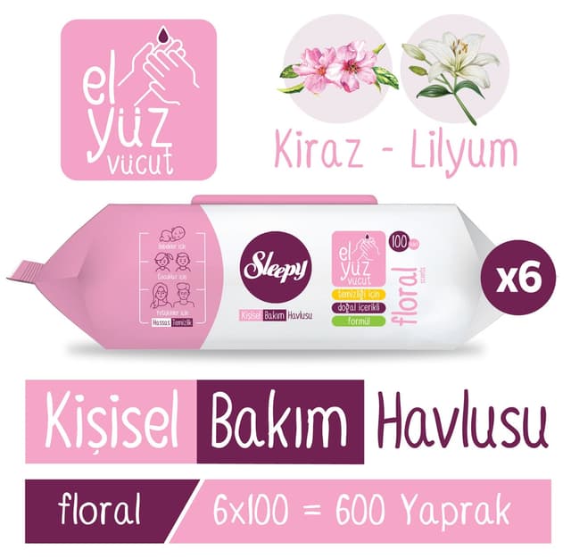 دستمال مرطوب گلدار Sleepy 6x100 (600 برگ) دستمال مرطوب گلدار Sleepy 6x100 (600 برگ)