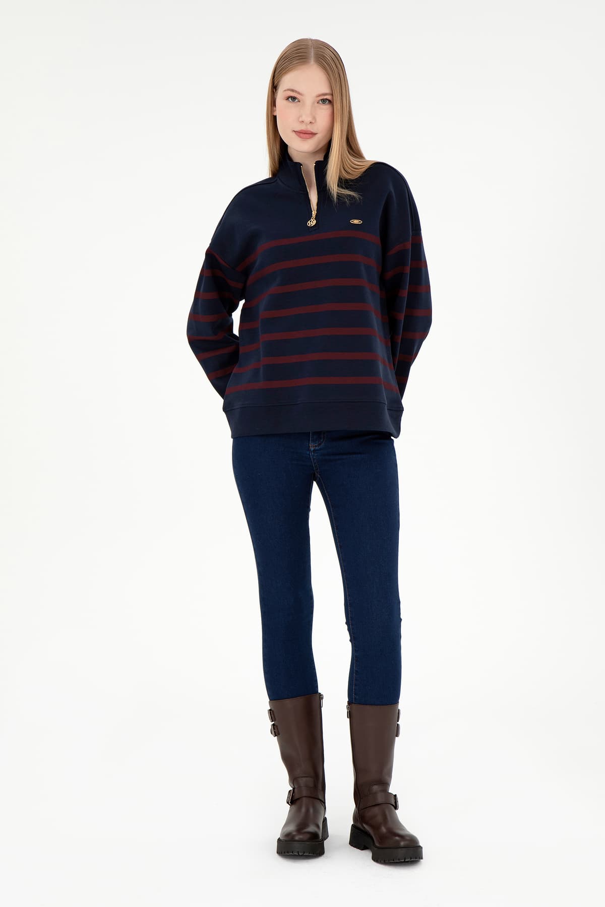 سوئیشرت زنانه U.S. Polo Assn. سرمهای زیپدار یقه ایستاده مدل 50298989-VR033 سوئیشرت زنانه U.S. Polo Assn. سرمهای زیپدار یقه ایستاده مدل 50298989-VR033