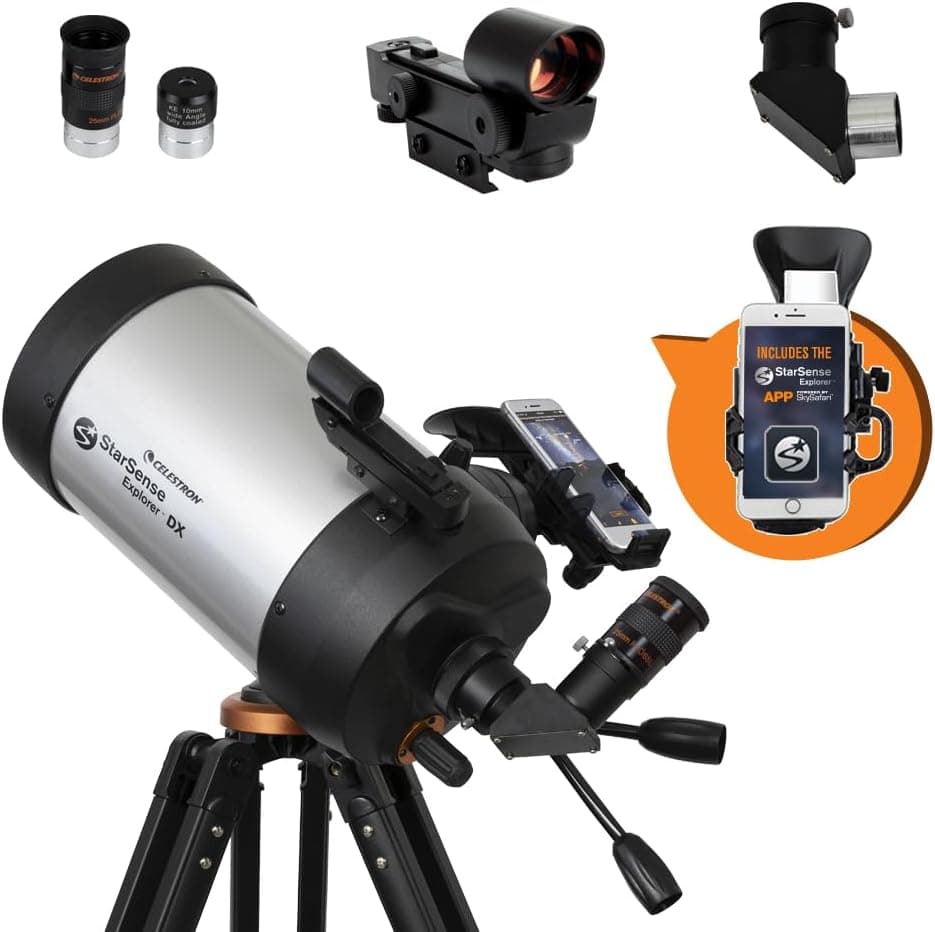 تلسکوپ بازتابی نیوتنی Celestron مدل StarSense Explore DX 130 با دو چشمی، پایه نگهدارنده تلفن و سهپایه قابل تنظیم مشکی تلسکوپ بازتابی نیوتنی Celestron مدل StarSense Explore DX 130 با دو چشمی، پایه نگهدارنده تلفن و سهپایه قابل تنظیم مشکی