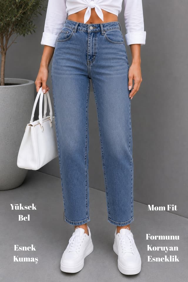 شلوار جین زنانه CEDY DENIM فیت مام کمر بلند بویفرند کشی آبی روشن مدل C599-A.mavi شلوار جین زنانه CEDY DENIM فیت مام کمر بلند بویفرند کشی آبی روشن مدل C599-A.mavi