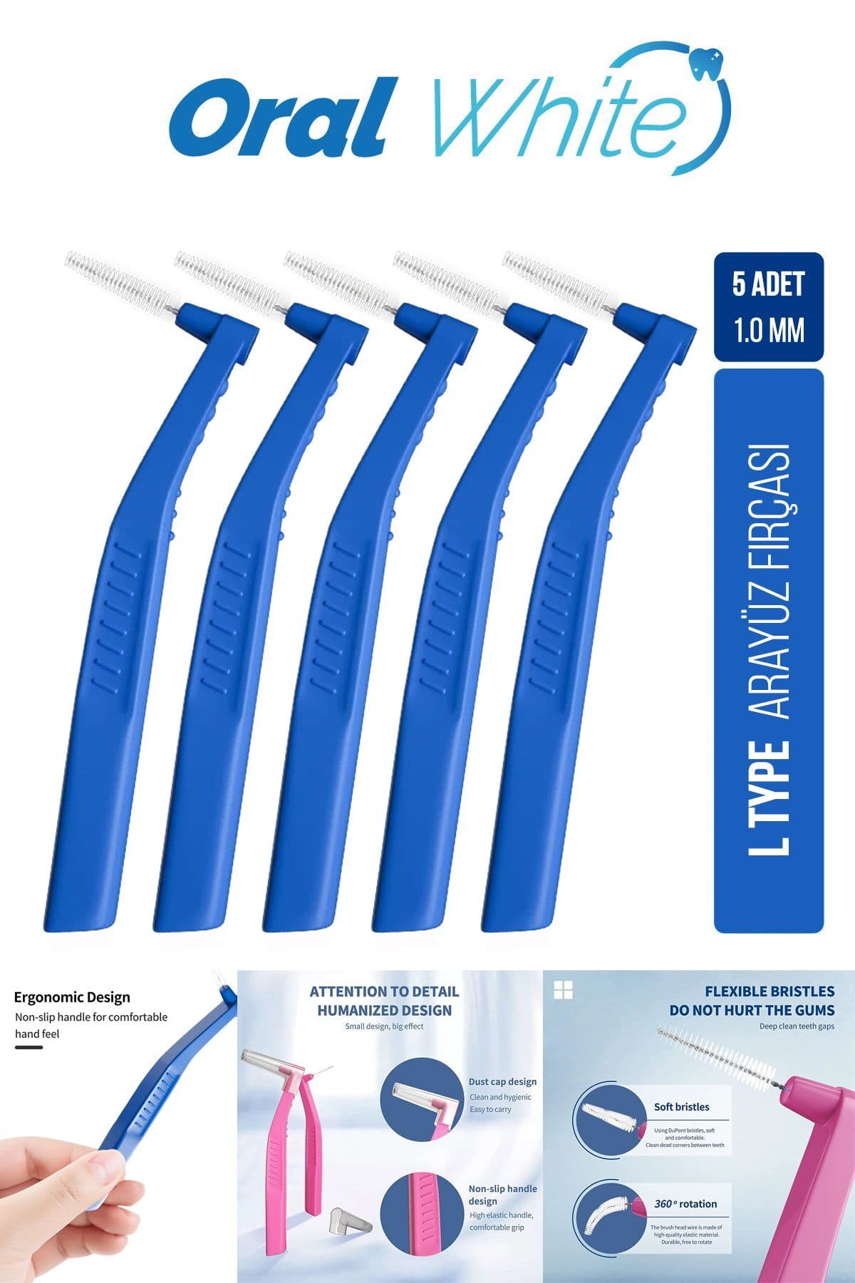 برس بیندندانی Oral White آبی 1.0 mm مدل Cleaning Pro بسته 5 عددی برس بیندندانی Oral White آبی 1.0 mm مدل Cleaning Pro بسته 5 عددی