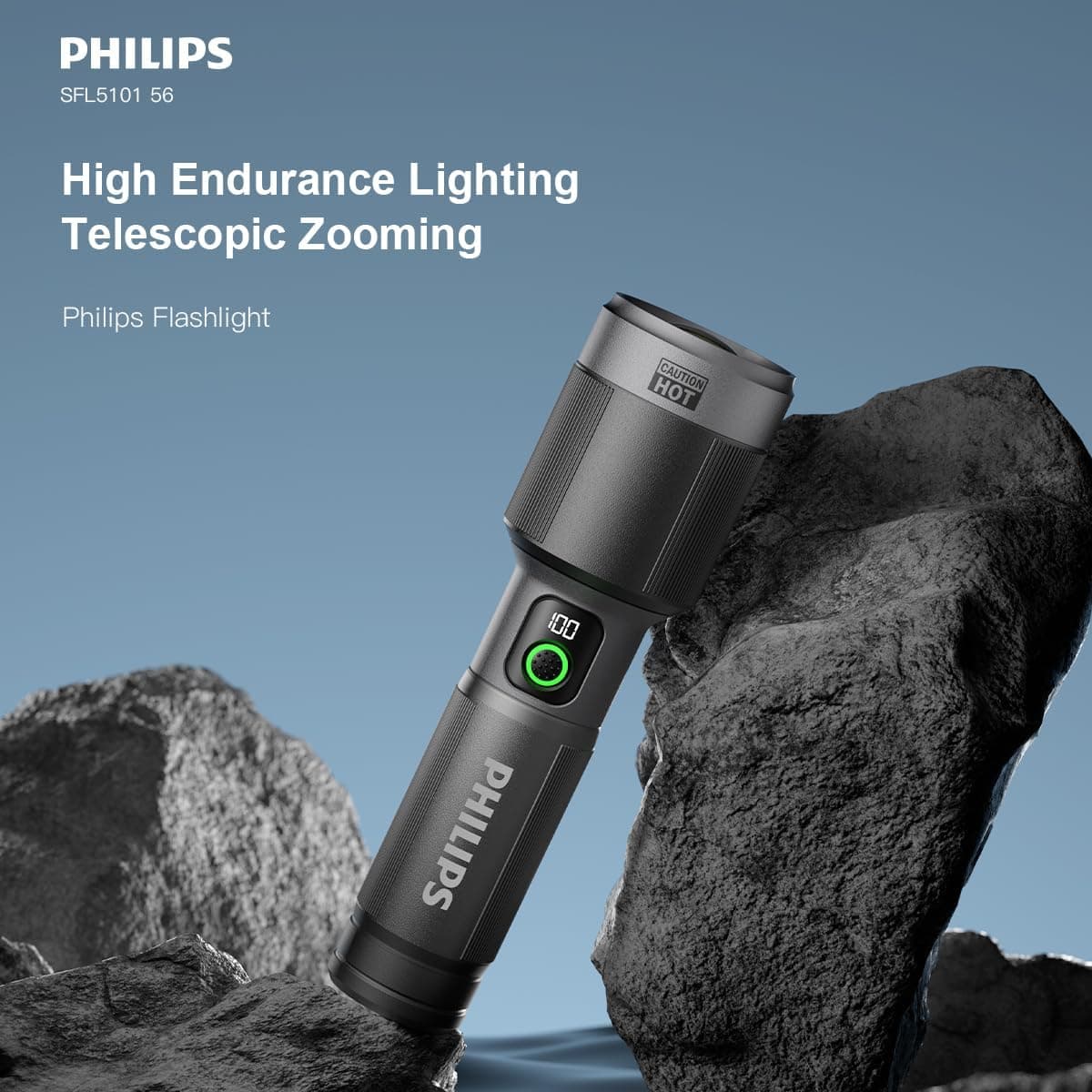 چراغقوه LED شارژی PHILIPS با باتری 4500mAh، توان 60W، برد 680M و زوم تلسکوپی چراغقوه LED شارژی PHILIPS با باتری 4500mAh، توان 60W، برد 680M و زوم تلسکوپی