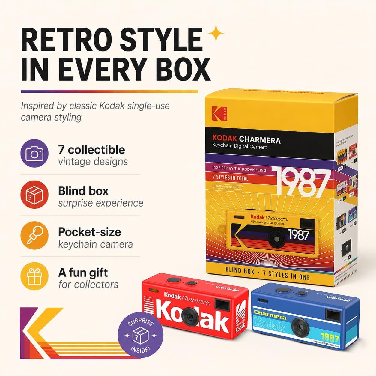 دوربین دیجیتال جاکلیدی KODAK Charmera با کارت حافظه 32 GB، کارتخوان و کیف، مجموعه 4 تکه دوربین دیجیتال جاکلیدی KODAK Charmera با کارت حافظه 32 GB، کارتخوان و کیف، مجموعه 4 تکه