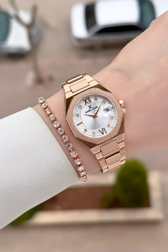ساعت زنانه Daniel Klein بند رز قابل تنظیم 30mm و دستبند ساعت زنانه Daniel Klein بند رز قابل تنظیم 30mm و دستبند