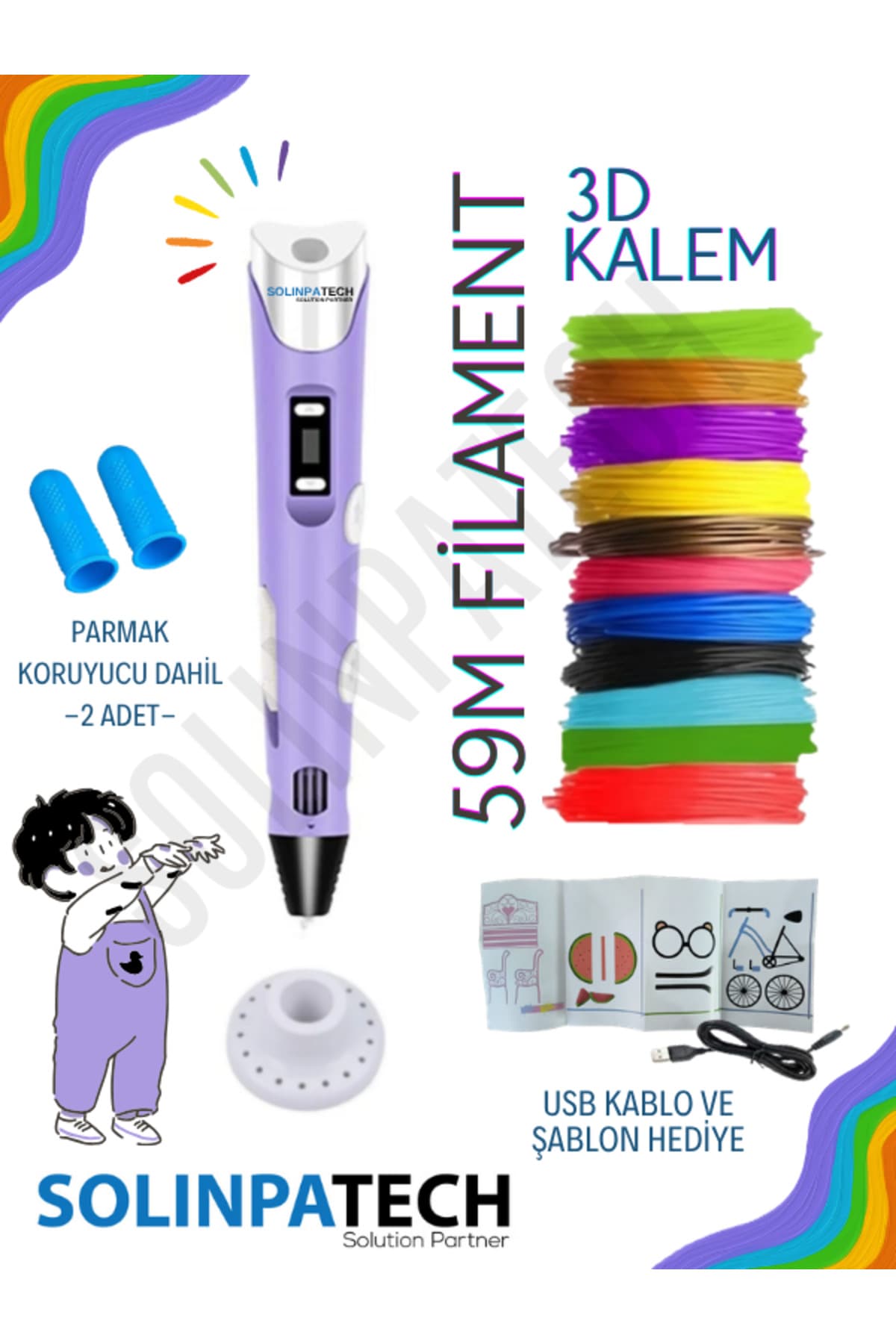 قلم سه بعدی SolinpaTech مدل MOR چندرنگ همراه با ۵۹ متر فیلامنت و کابل USB قلم سه بعدی SolinpaTech مدل MOR چندرنگ همراه با ۵۹ متر فیلامنت و کابل USB