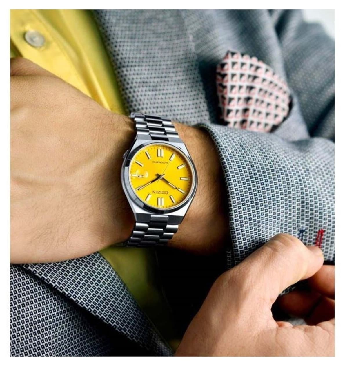 ساعت مچی مردانه Citizen اتوماتیک فولادی صفحه زرد 40 mm مدل Tsuyosa NJ0150-81Z ساعت مچی مردانه Citizen اتوماتیک فولادی صفحه زرد 40 mm مدل Tsuyosa NJ0150-81Z