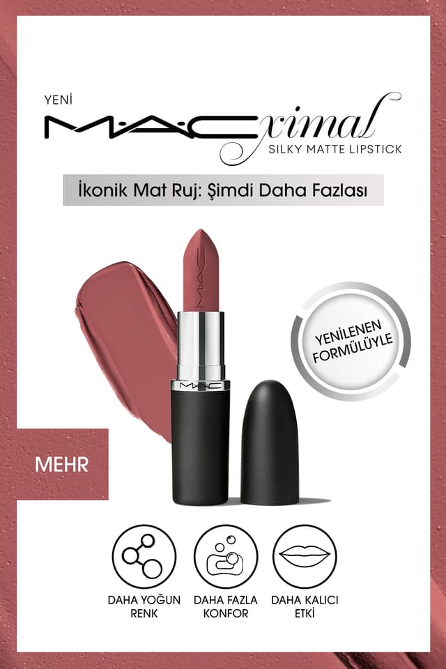 رژ لب Mac Maximal Silky Matte نمدهنده با رنگ Mehr رژ لب Mac Maximal Silky Matte نمدهنده با رنگ Mehr