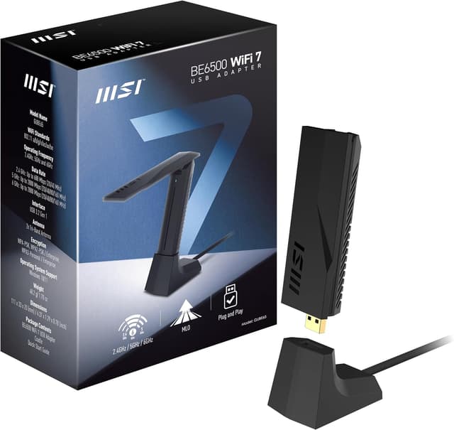 آداپتور USB شبکه MSI با WIFI 7 مدل BE6500 آداپتور USB شبکه MSI با WIFI 7 مدل BE6500