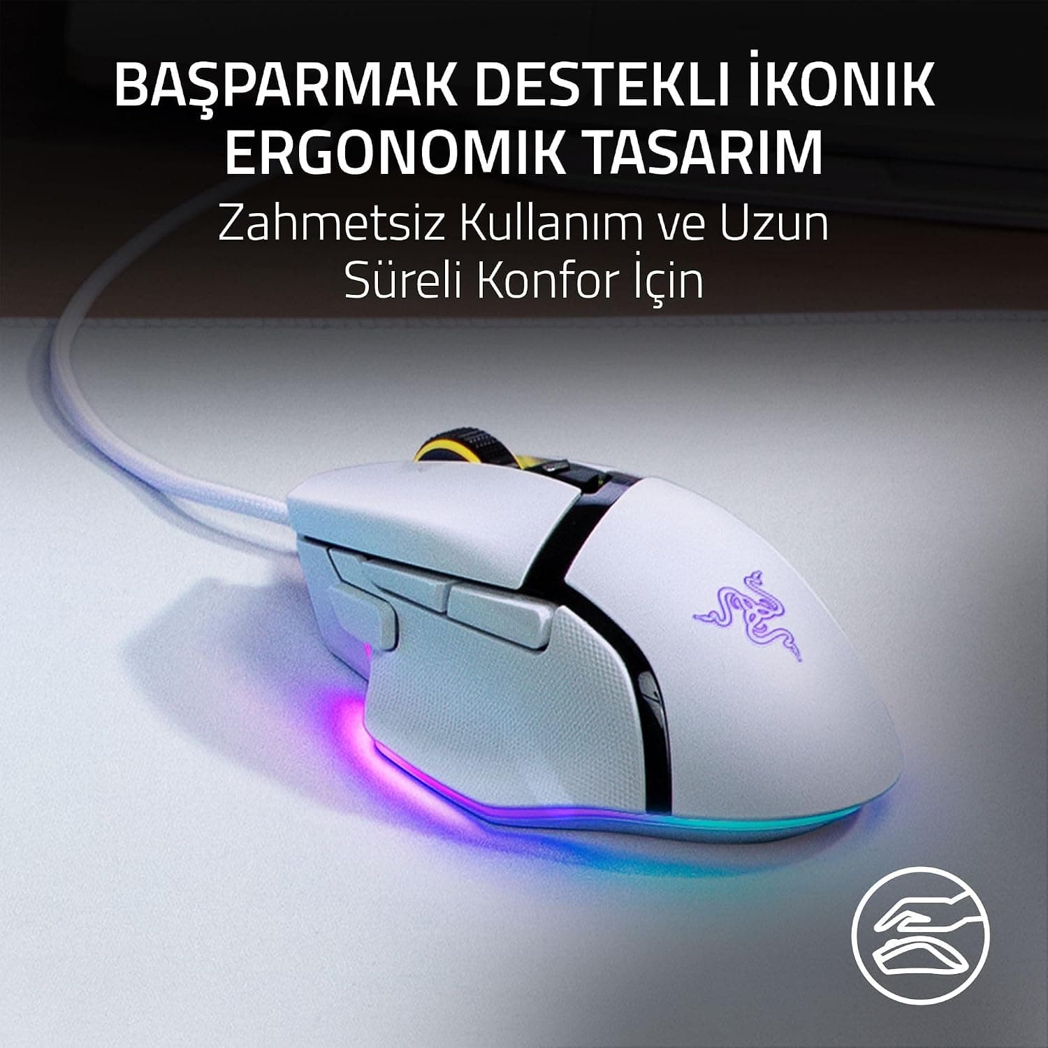 ماوس گیمینگ سیمی Razer Basilisk V3 سفید با سنسور 26K DPI و 11 دکمه قابل برنامهریزی ماوس گیمینگ سیمی Razer Basilisk V3 سفید با سنسور 26K DPI و 11 دکمه قابل برنامهریزی