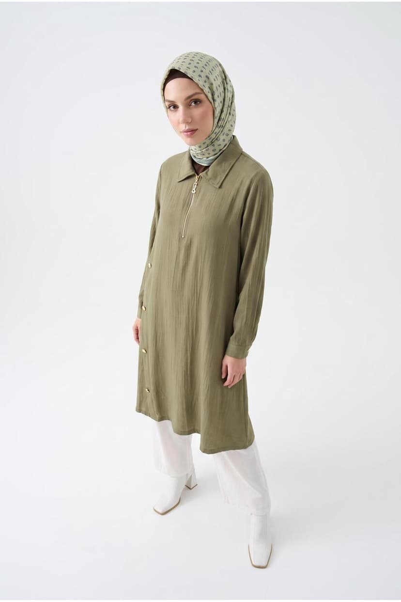 تونیک بلند زنانه Armine Trend پارچه طبیعی یقه طلایی زیپدار گشاد تونیک بلند زنانه Armine Trend پارچه طبیعی یقه طلایی زیپدار گشاد
