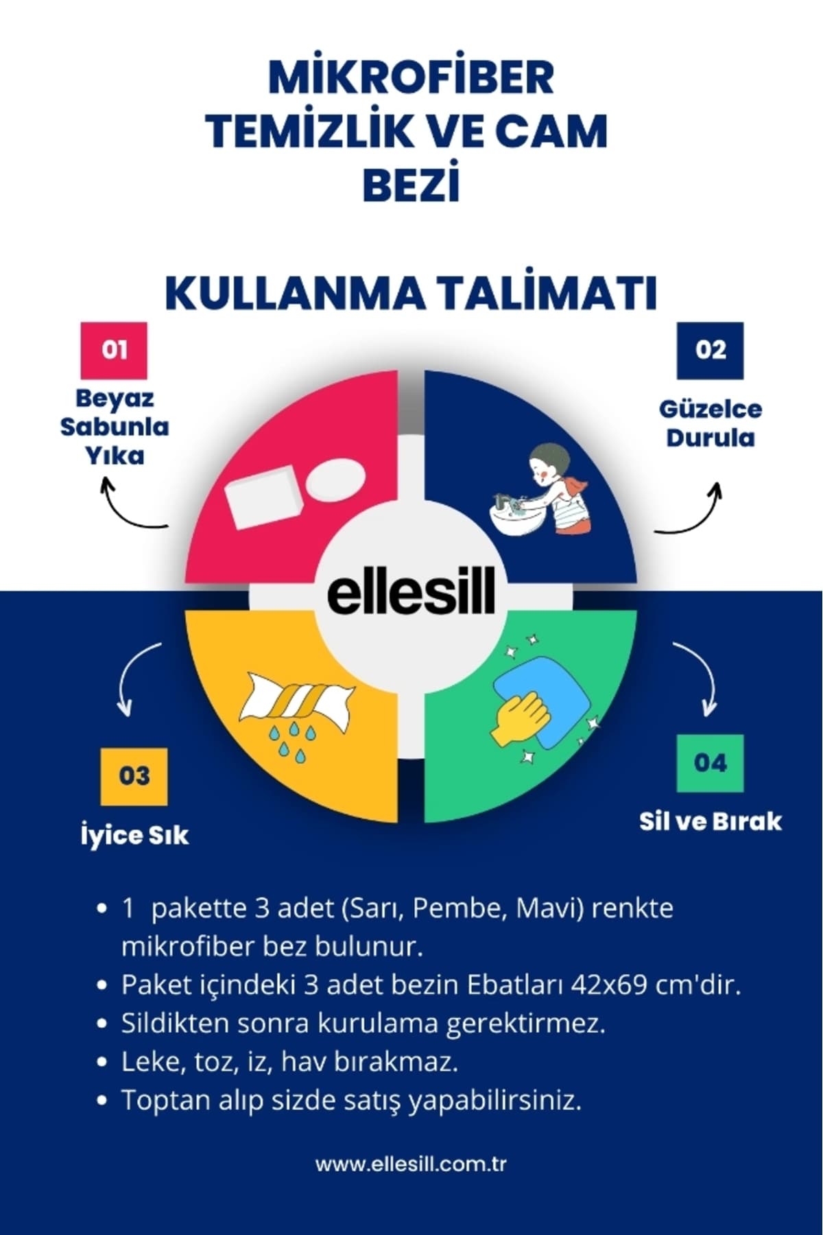 دستمال میکروفایبر 3 عددی Ellesill برای شیشه، نظافت و خشککردن 40x60cm رنگی دستمال میکروفایبر 3 عددی Ellesill برای شیشه، نظافت و خشککردن 40x60cm رنگی