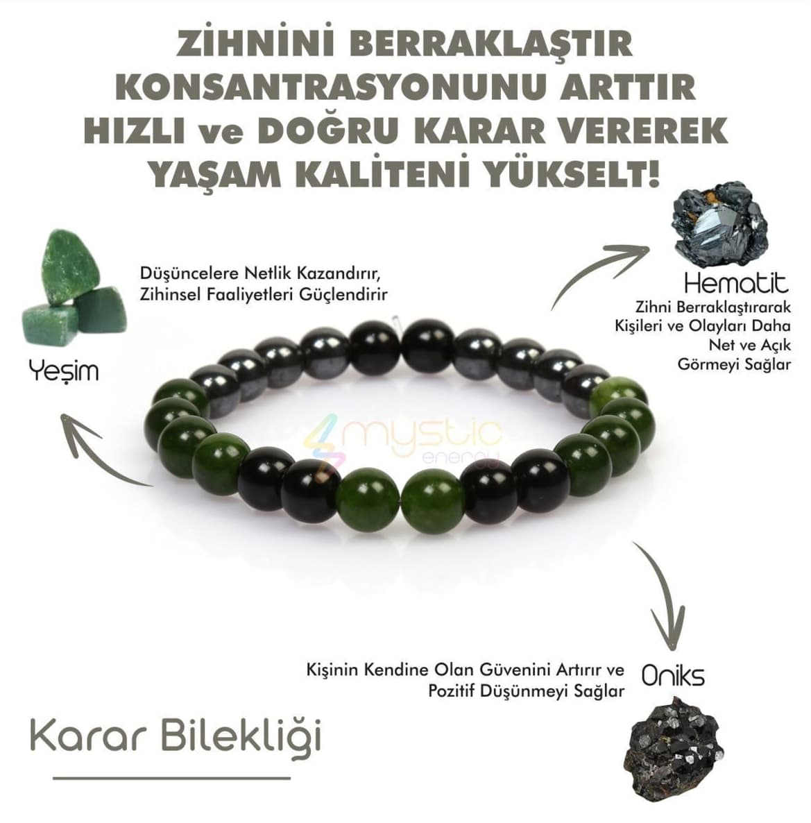 دستبند زنانه Mystic Energy سنگ طبیعی اونیکس، هماتیت و یشم مدل Karar Tılsım دستبند زنانه Mystic Energy سنگ طبیعی اونیکس، هماتیت و یشم مدل Karar Tılsım