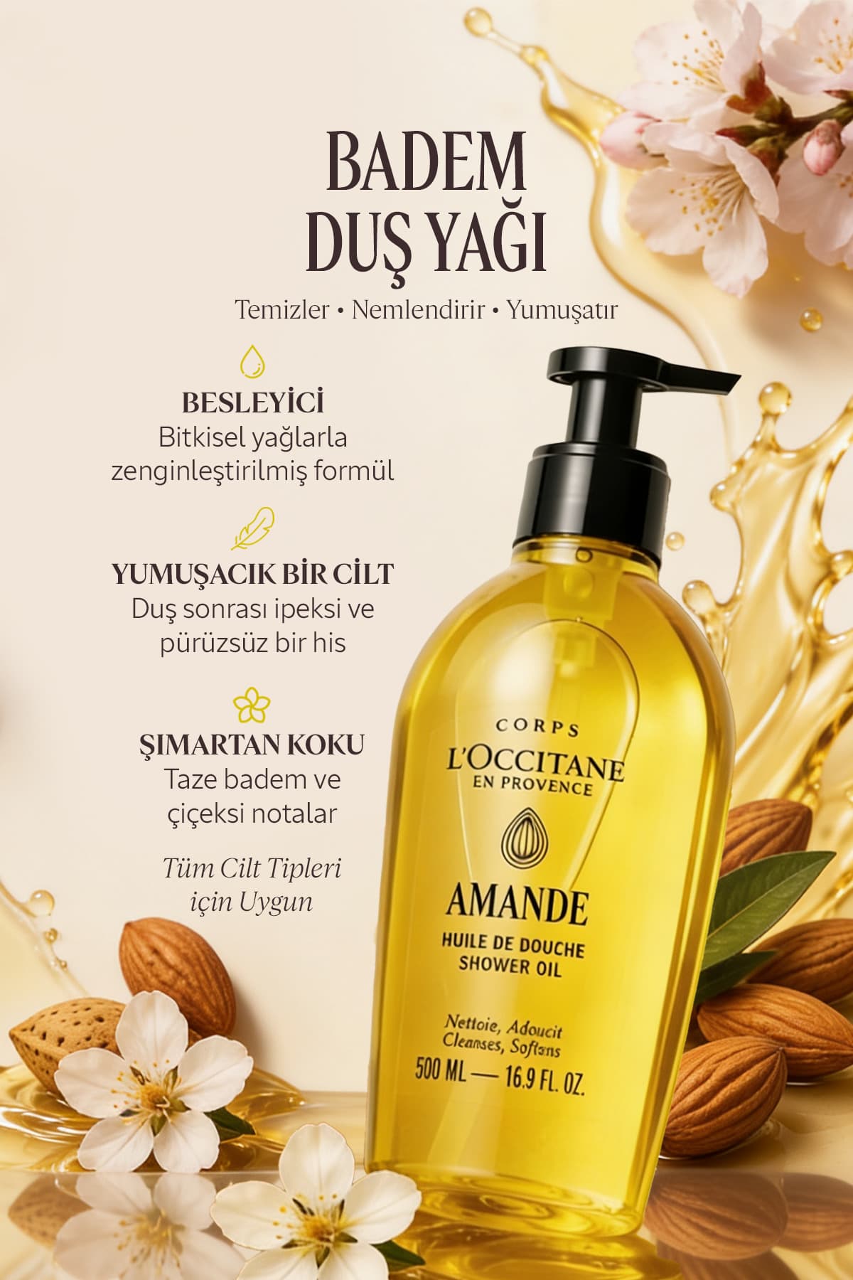 روغن دوش L'Occitane حاوی روغن بادام شیرین و هسته انگور، مغذی و مرطوبکننده، Omega 6 و 9، 500 ml روغن دوش L'Occitane حاوی روغن بادام شیرین و هسته انگور، مغذی و مرطوبکننده، Omega 6 و 9، 500 ml