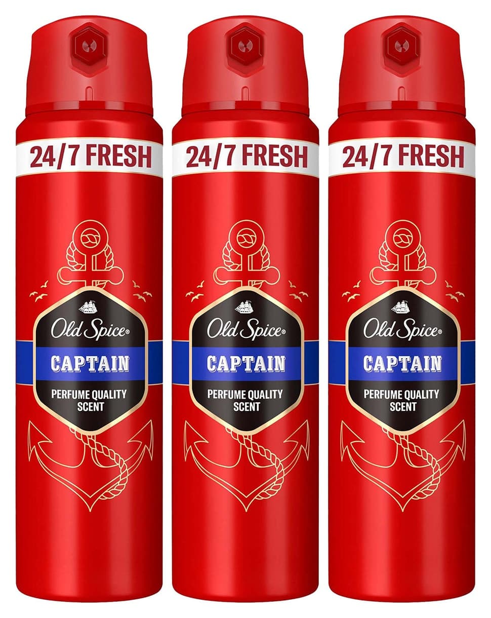 دئودورانت بدن مردانه Old Spice مدل Captain اسپری 150ml ×3 دئودورانت بدن مردانه Old Spice مدل Captain اسپری 150ml ×3