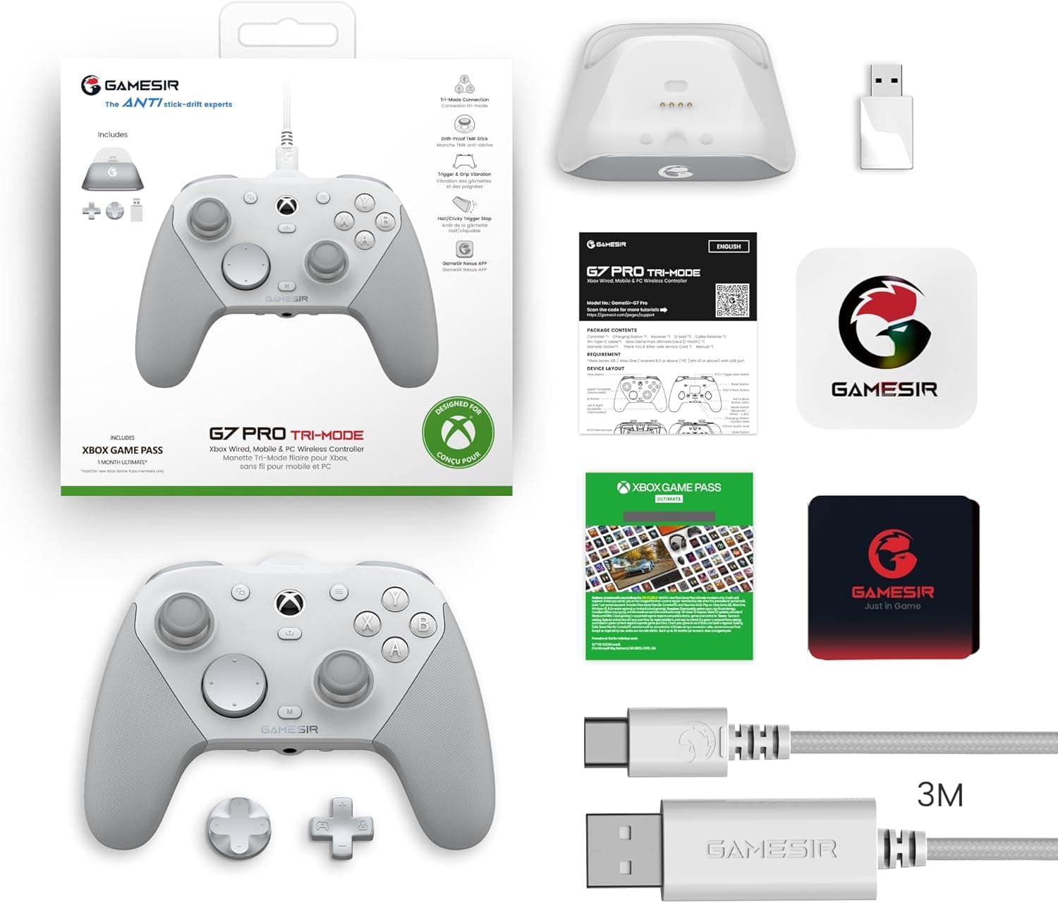 دسته بازی سیمی/بیسیم GameSir G7 Pro برای Xbox Series X|S، Xbox One، PC و Android، سفید دسته بازی سیمی/بیسیم GameSir G7 Pro برای Xbox Series X|S، Xbox One، PC و Android، سفید