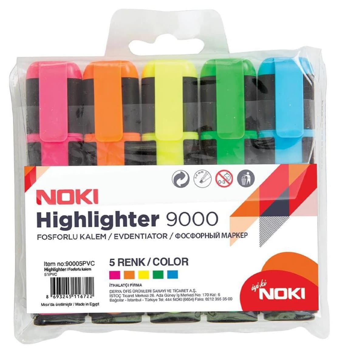 ماژیک هایلایتر Noki بسته 5 عددی رنگهای مختلط مدل 90005 ماژیک هایلایتر Noki بسته 5 عددی رنگهای مختلط مدل 90005