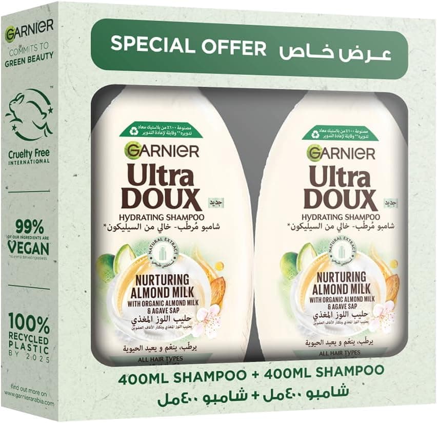 شامپو Garnier Ultra Doux با شیر بادام، 2 × 400 ml شامپو Garnier Ultra Doux با شیر بادام، 2 × 400 ml