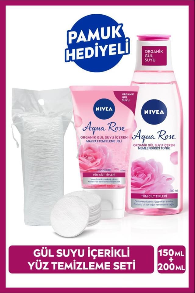 ست ژل پاککننده آرایش 150ml و تونر مرطوبکننده 200ml NIVEA Aqua Rose با آب گل رز ارگانیک و پنبه هدیه ست ژل پاککننده آرایش 150ml و تونر مرطوبکننده 200ml NIVEA Aqua Rose با آب گل رز ارگانیک و پنبه هدیه