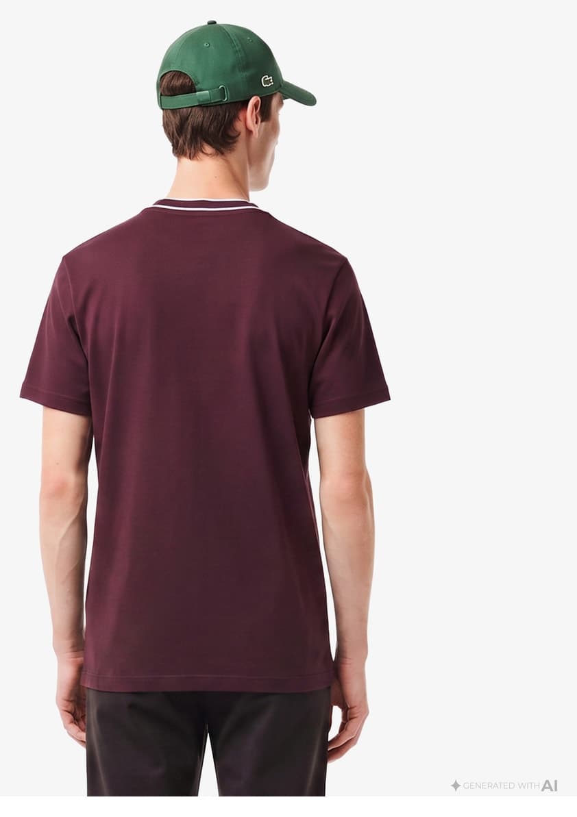 تیشرت مردانه Lacoste فیت معمولی یقه گرد زرشکی تیشرت مردانه Lacoste فیت معمولی یقه گرد زرشکی