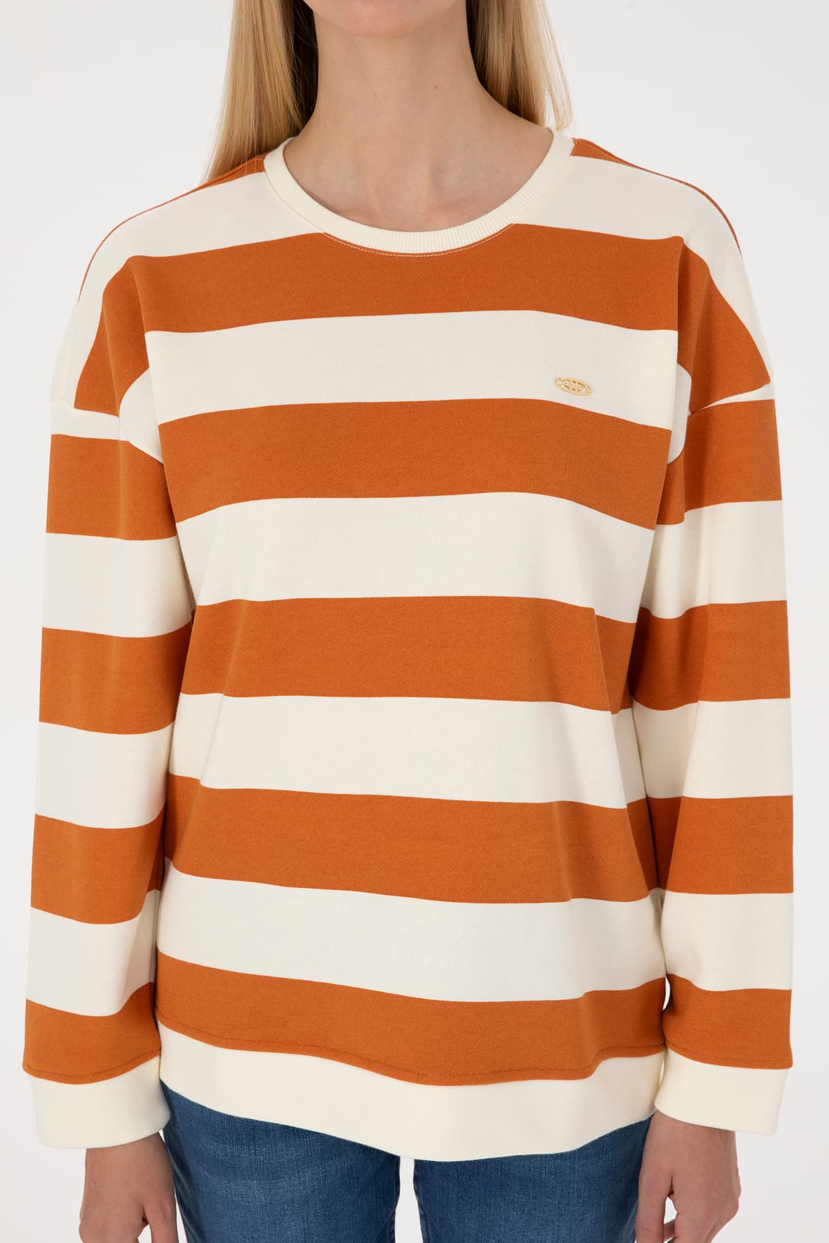 سوئیشرت زنانه U.S. Polo Assn. یقه گرد راهراه مسی مدل 50313563-VR182 سوئیشرت زنانه U.S. Polo Assn. یقه گرد راهراه مسی مدل 50313563-VR182
